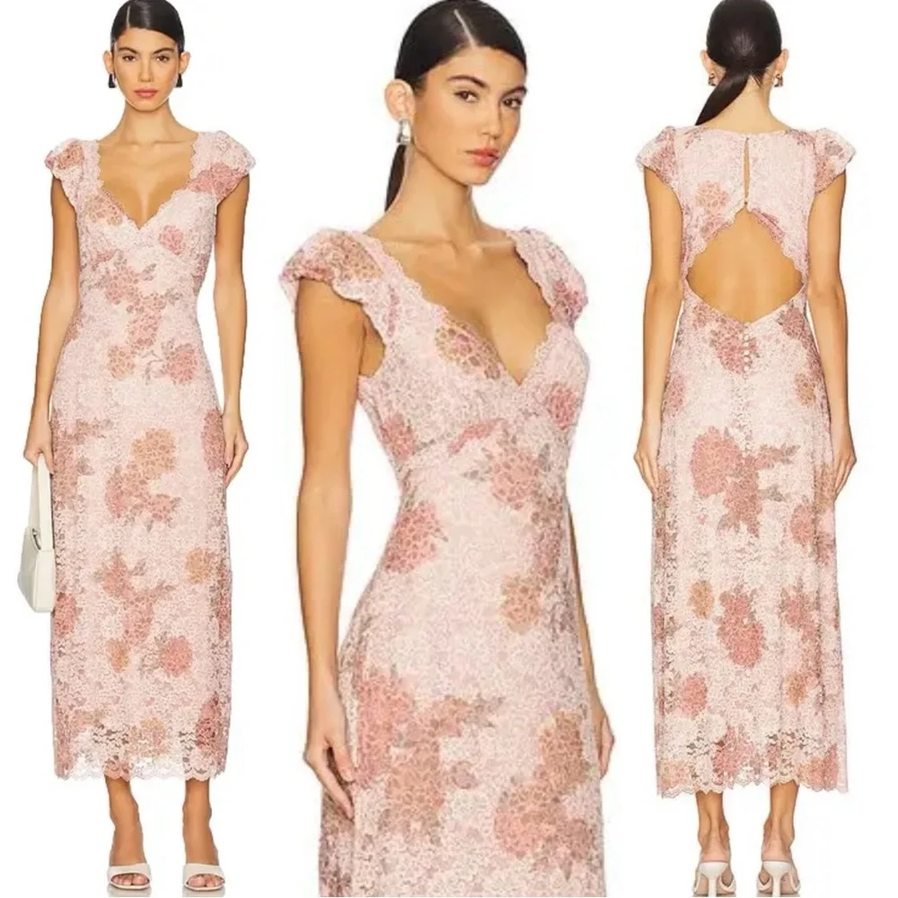 Free People Dainty Ethereal Butterfly Babe Lace Maxi Dress Antique Floral Large - Picture 14 of 15